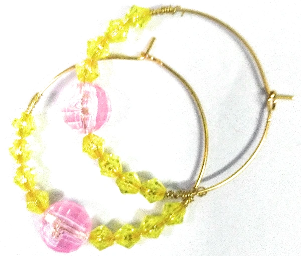 NIBRAS Yellow Tyre-Cut Crystal Seed Hoop Earrings - B09KBG656L, 3 gm, 4cm x 4cm x 1cm